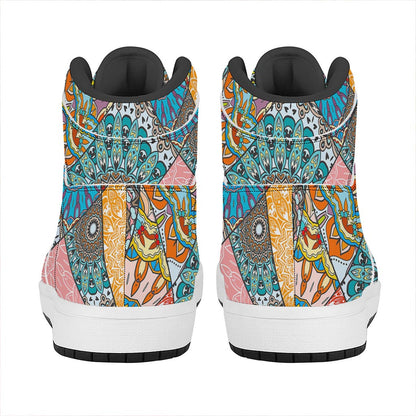 Patchwork Mandala Bohemian Pattern Print High Top Leather Sneakers