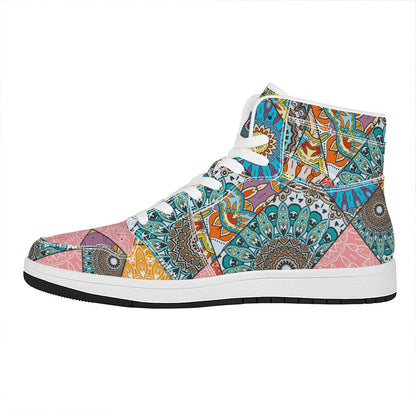 Patchwork Mandala Bohemian Pattern Print High Top Leather Sneakers