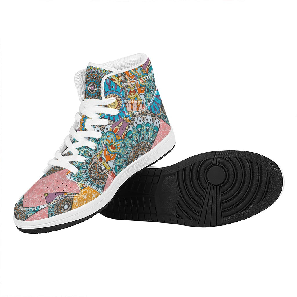 Patchwork Mandala Bohemian Pattern Print High Top Leather Sneakers