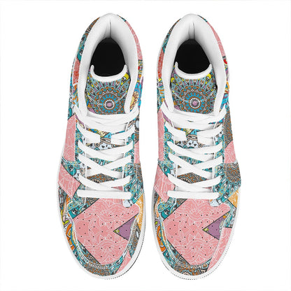 Patchwork Mandala Bohemian Pattern Print High Top Leather Sneakers