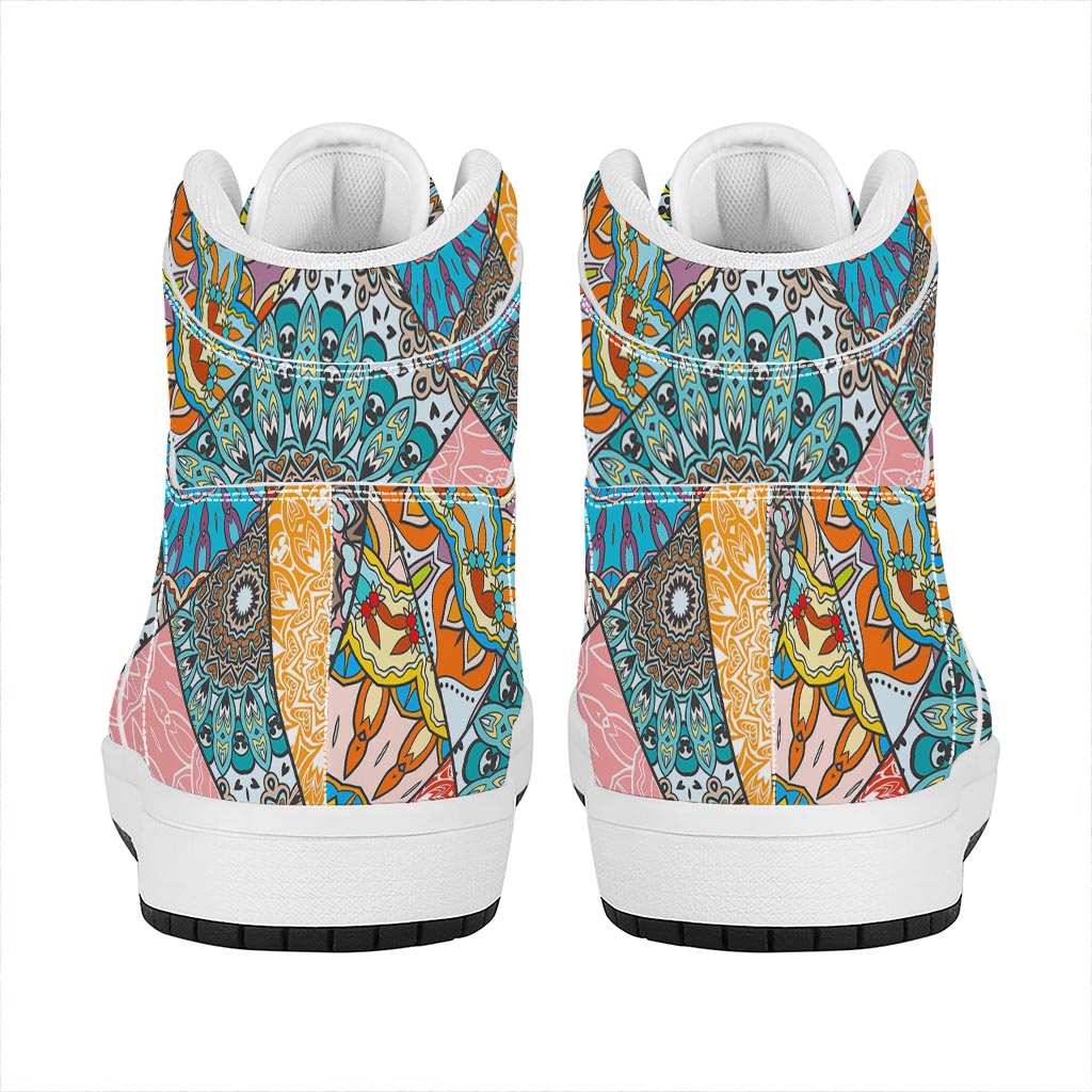 Patchwork Mandala Bohemian Pattern Print High Top Leather Sneakers