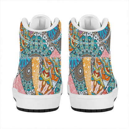 Patchwork Mandala Bohemian Pattern Print High Top Leather Sneakers