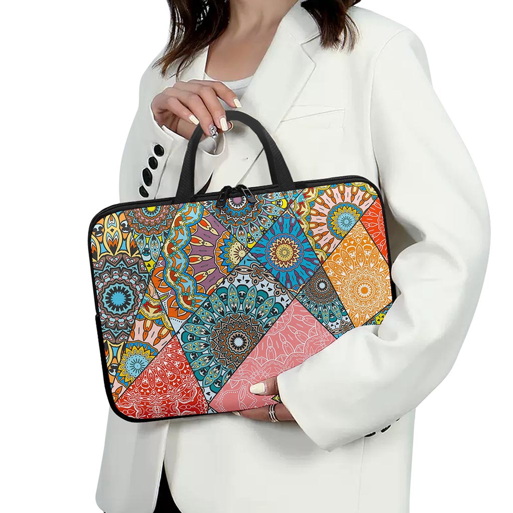 Patchwork Mandala Bohemian Pattern Print Laptop Sleeve With Handle