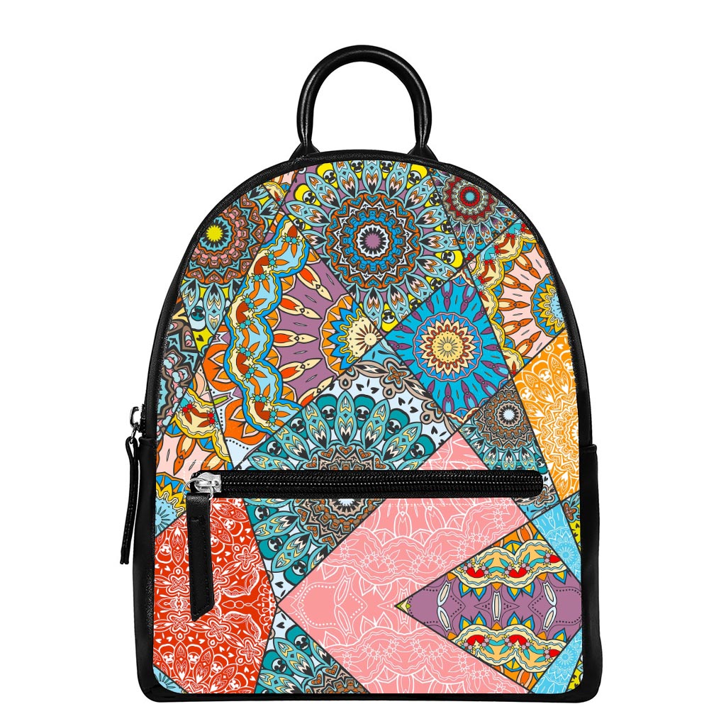 Patchwork Mandala Bohemian Pattern Print Leather Backpack