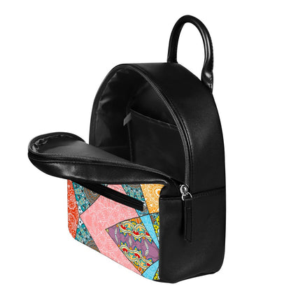 Patchwork Mandala Bohemian Pattern Print Leather Backpack