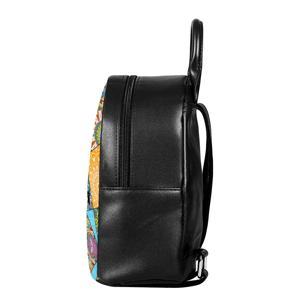 Patchwork Mandala Bohemian Pattern Print Leather Backpack