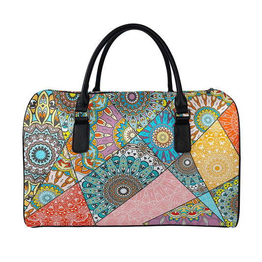 Patchwork Mandala Bohemian Pattern Print Leather Duffle Bag