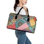 Patchwork Mandala Bohemian Pattern Print Leather Duffle Bag