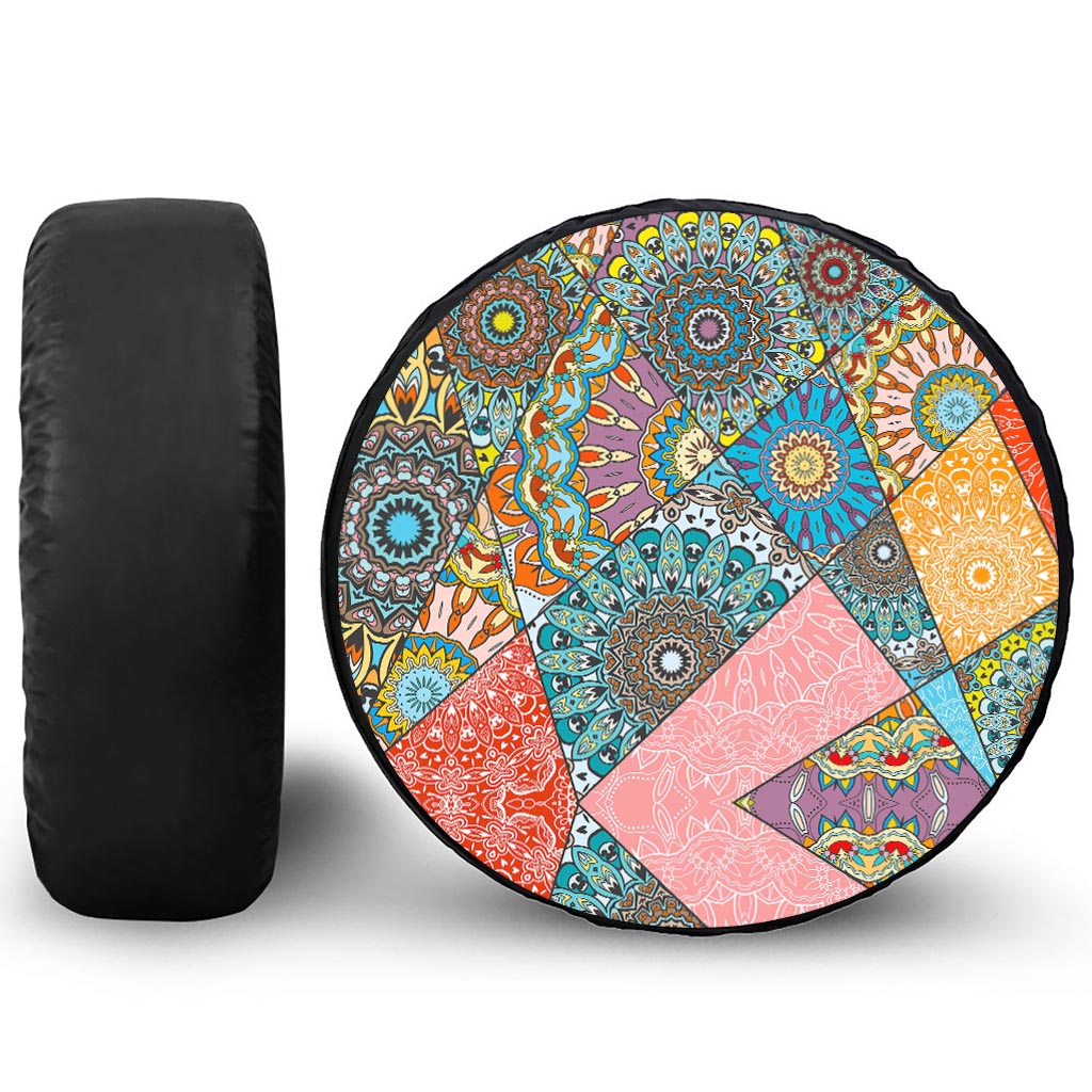 Patchwork Mandala Bohemian Pattern Print Leather Spare Tire Cover