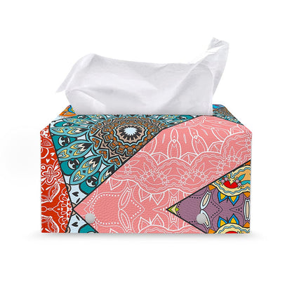 Patchwork Mandala Bohemian Pattern Print Leather Tissue Box Cover