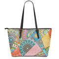 Patchwork Mandala Bohemian Pattern Print Leather Tote Bag With Zipper