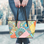 Patchwork Mandala Bohemian Pattern Print Leather Tote Bag