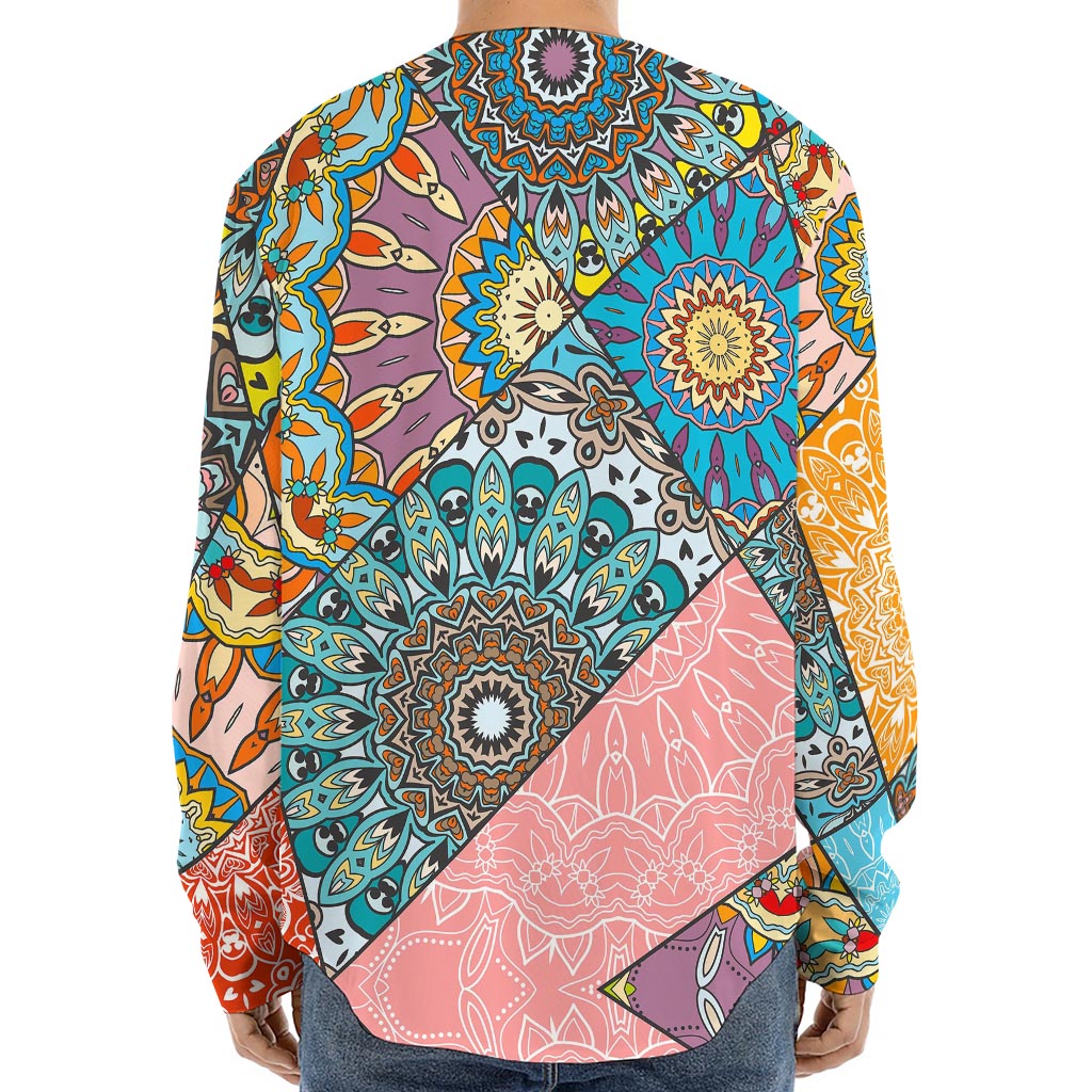 Patchwork Mandala Bohemian Pattern Print Long Sleeve Baseball Jersey