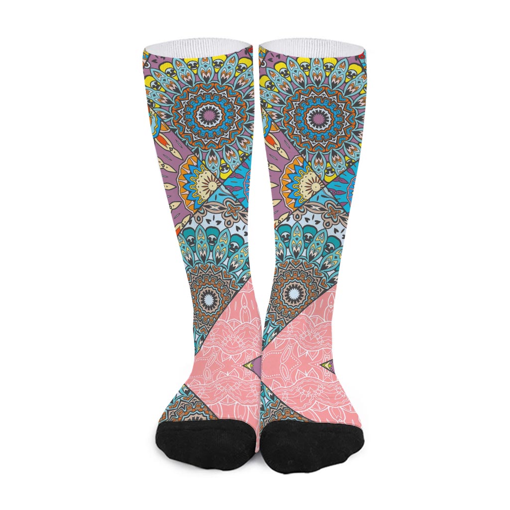 Patchwork Mandala Bohemian Pattern Print Long Socks