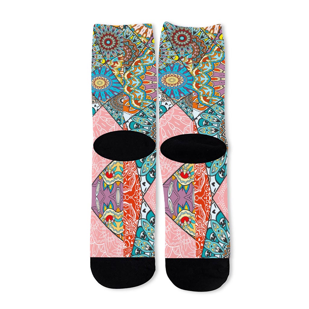 Patchwork Mandala Bohemian Pattern Print Long Socks