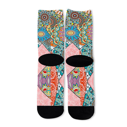 Patchwork Mandala Bohemian Pattern Print Long Socks