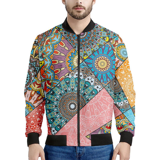 Patchwork Mandala Bohemian Pattern Print Men's Bomber Jacket