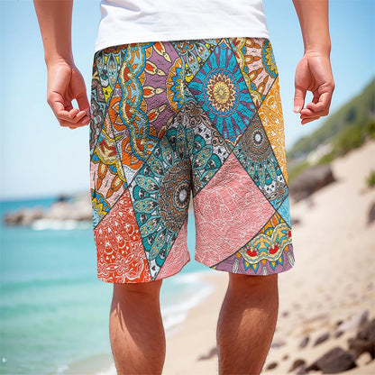 Patchwork Mandala Bohemian Pattern Print Men's Cargo Shorts