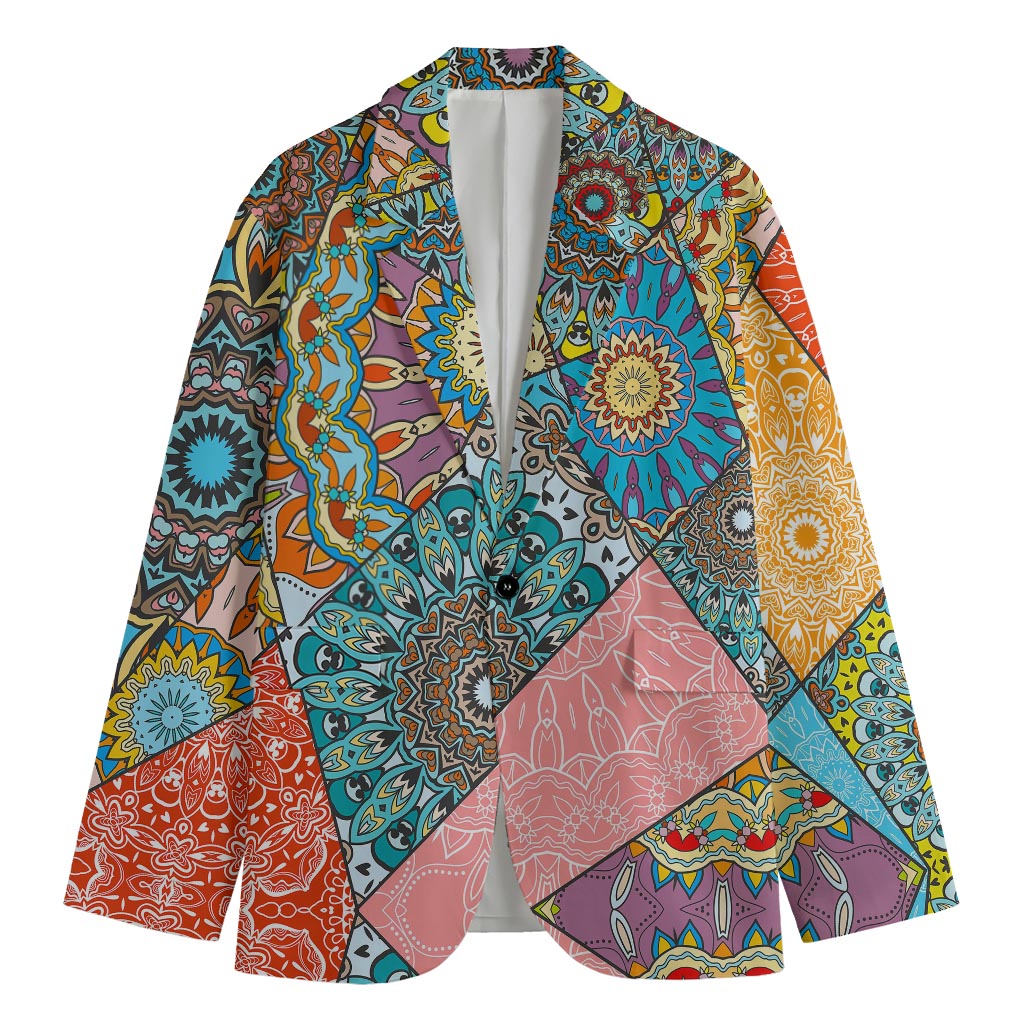 Patchwork Mandala Bohemian Pattern Print Men's Cotton Blazer