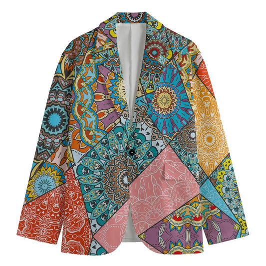 Patchwork Mandala Bohemian Pattern Print Men's Cotton Blazer