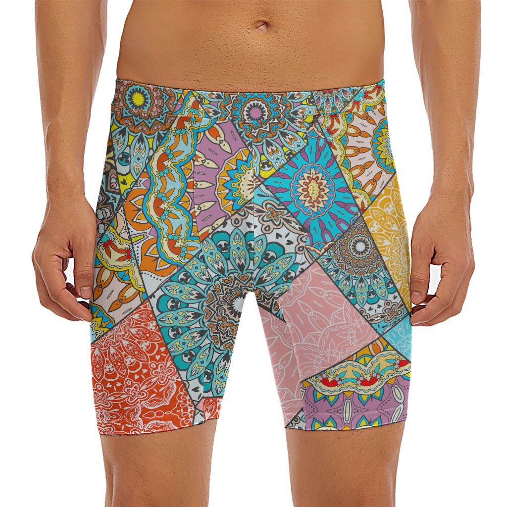 Patchwork Mandala Bohemian Pattern Print Men's Long Boxer Briefs