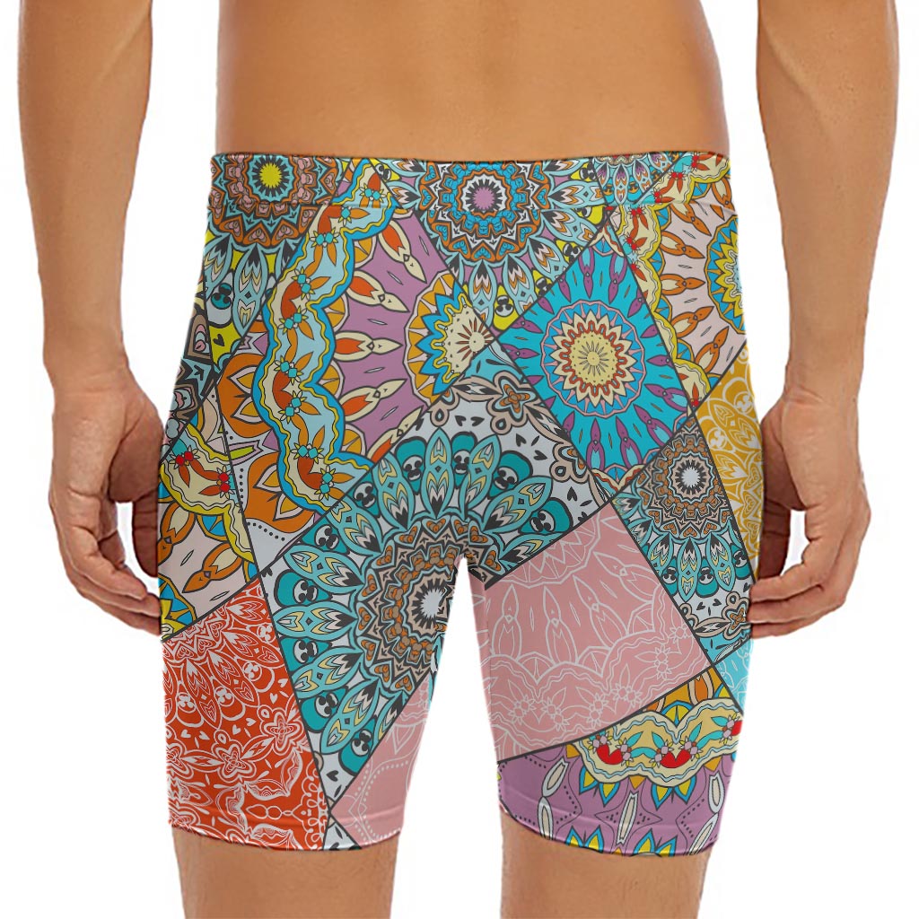Patchwork Mandala Bohemian Pattern Print Men's Long Boxer Briefs