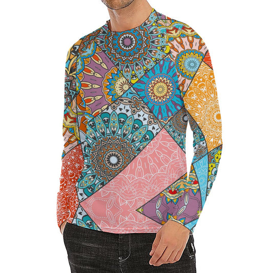 Patchwork Mandala Bohemian Pattern Print Men's Long Sleeve Rash Guard
