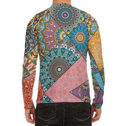 Patchwork Mandala Bohemian Pattern Print Men's Long Sleeve Rash Guard
