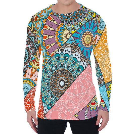 Patchwork Mandala Bohemian Pattern Print Men's Long Sleeve T-Shirt