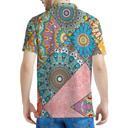 Patchwork Mandala Bohemian Pattern Print Men's Polo Shirt