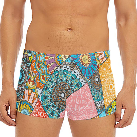 Patchwork Mandala Bohemian Pattern Print Men's Short Boxer Briefs
