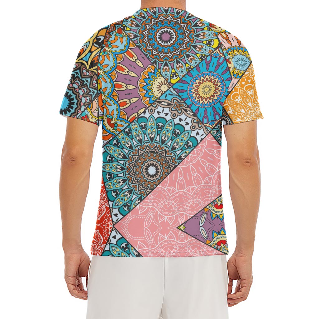 Patchwork Mandala Bohemian Pattern Print Men's Short Sleeve Rash Guard