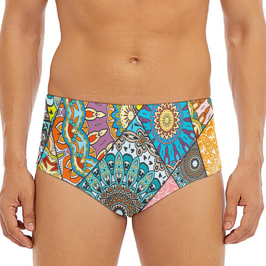 Patchwork Mandala Bohemian Pattern Print Men's Triangle Swim Briefs