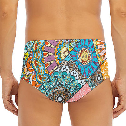 Patchwork Mandala Bohemian Pattern Print Men's Triangle Swim Briefs