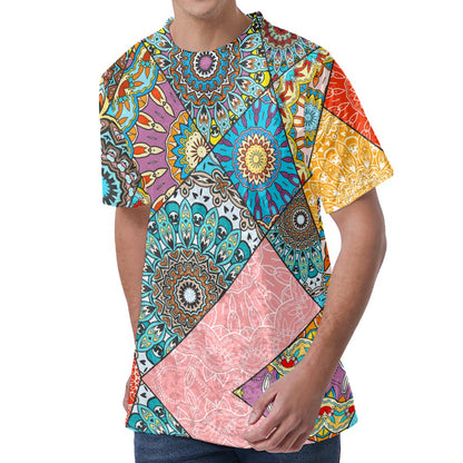 Patchwork Mandala Bohemian Pattern Print Men's Velvet T-Shirt