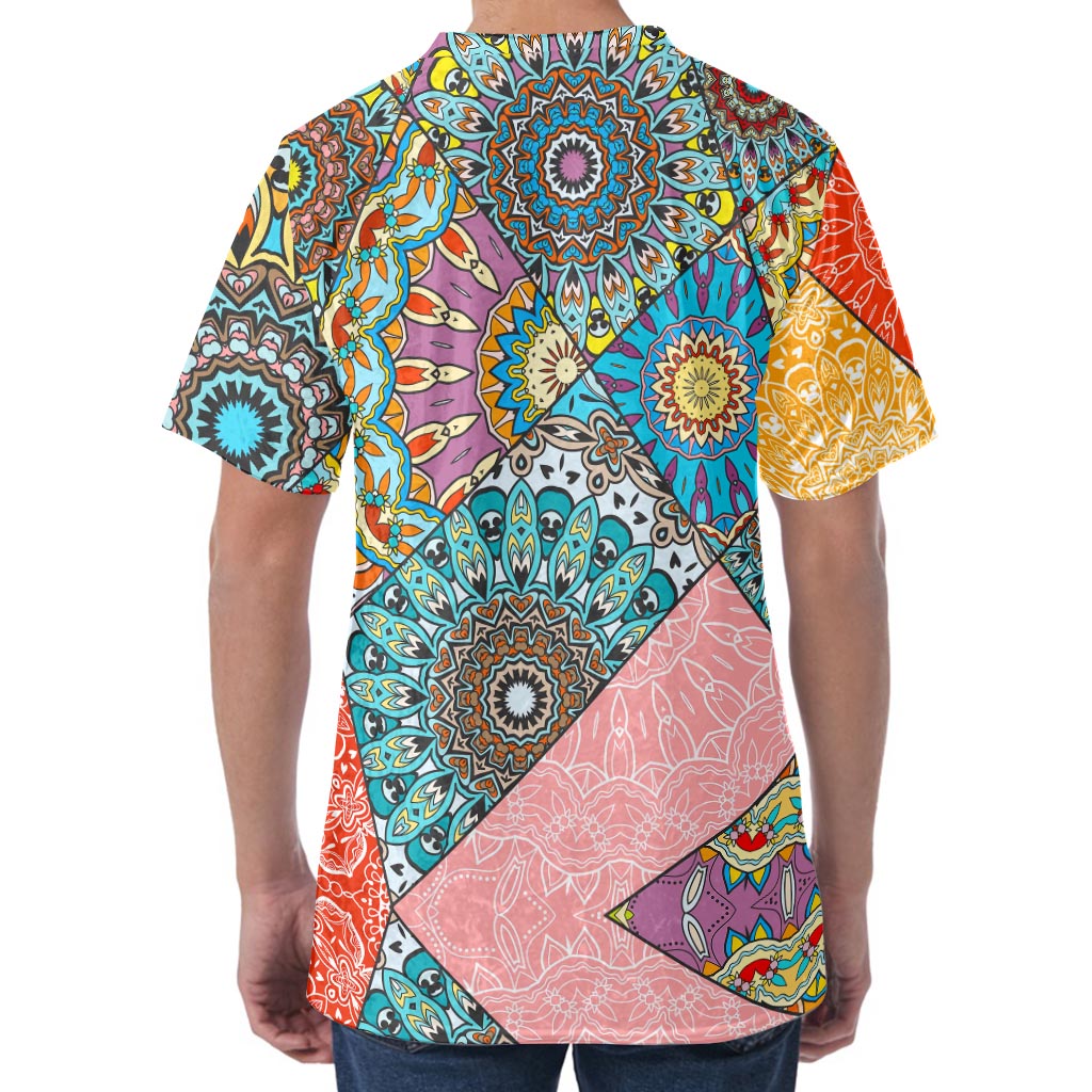 Patchwork Mandala Bohemian Pattern Print Men's Velvet T-Shirt