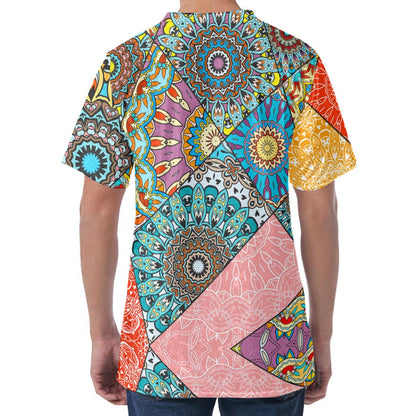 Patchwork Mandala Bohemian Pattern Print Men's Velvet T-Shirt