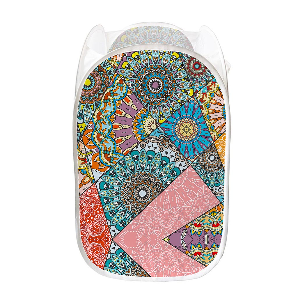 Patchwork Mandala Bohemian Pattern Print Mesh Laundry Hamper