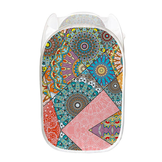Patchwork Mandala Bohemian Pattern Print Mesh Laundry Hamper