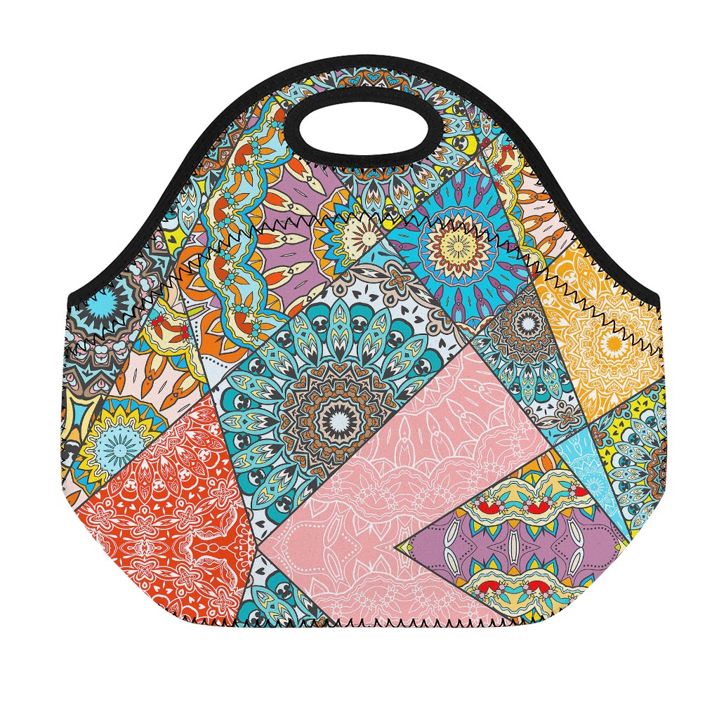 Patchwork Mandala Bohemian Pattern Print Neoprene Lunch Bag