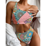 Patchwork Mandala Bohemian Pattern Print One Shoulder Bikini Top