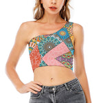Patchwork Mandala Bohemian Pattern Print One Shoulder Crop Top