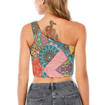 Patchwork Mandala Bohemian Pattern Print One Shoulder Crop Top