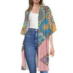 Patchwork Mandala Bohemian Pattern Print Open Front Beach Cover Up