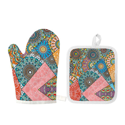 Patchwork Mandala Bohemian Pattern Print Oven Mitt And Pot Holder Set