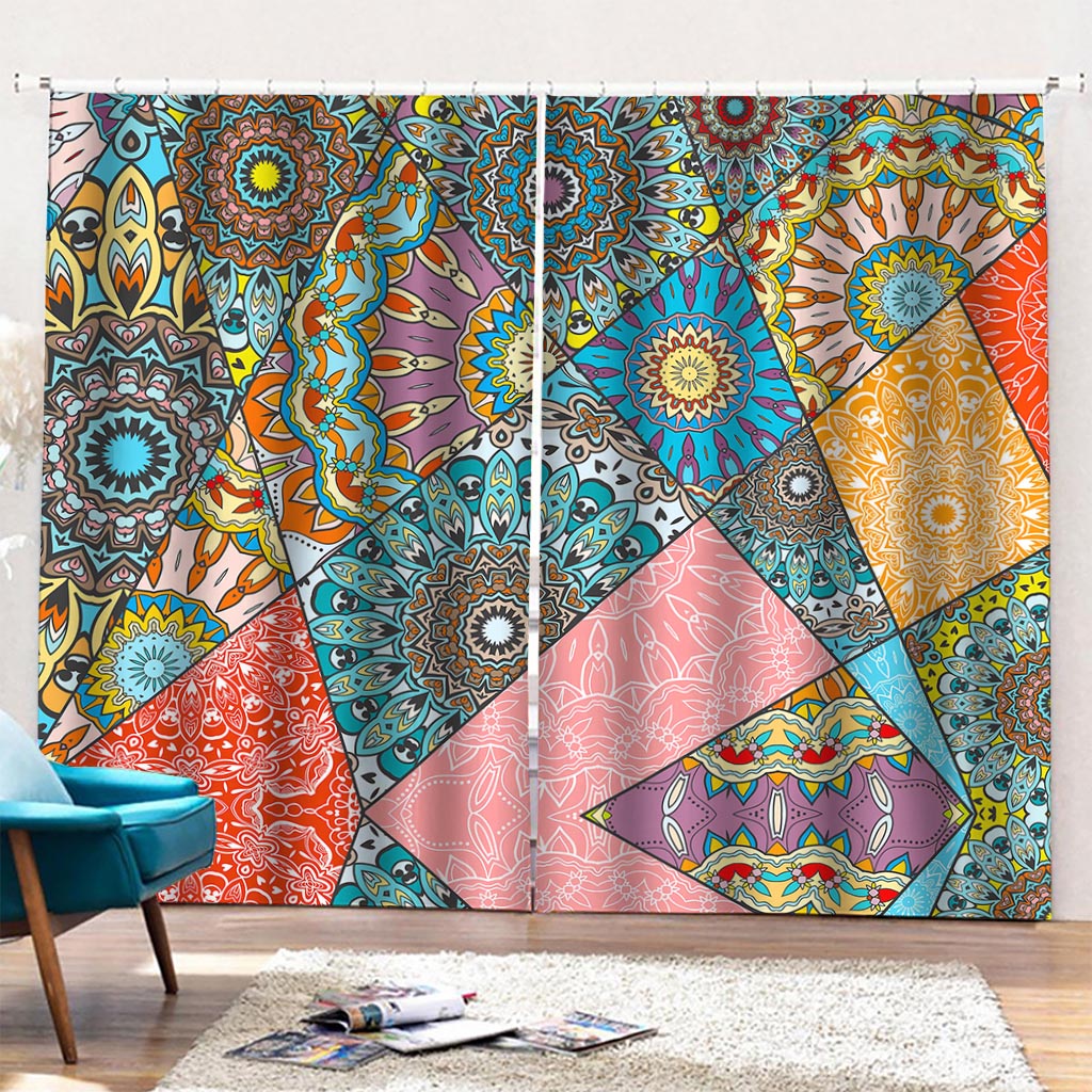 Patchwork Mandala Bohemian Pattern Print Pencil Pleat Curtains