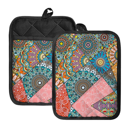 Patchwork Mandala Bohemian Pattern Print Pot Holders With Pocket