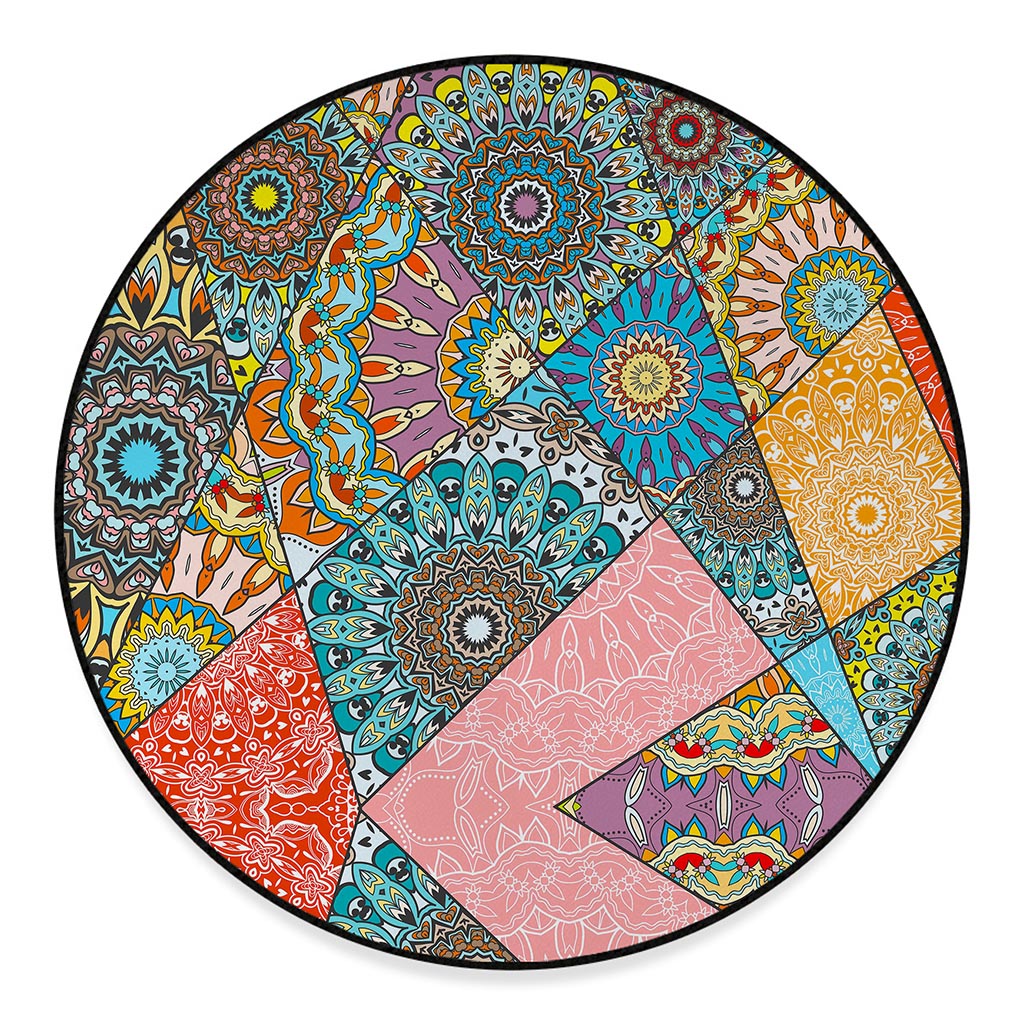 Patchwork Mandala Bohemian Pattern Print Round Floor Mat
