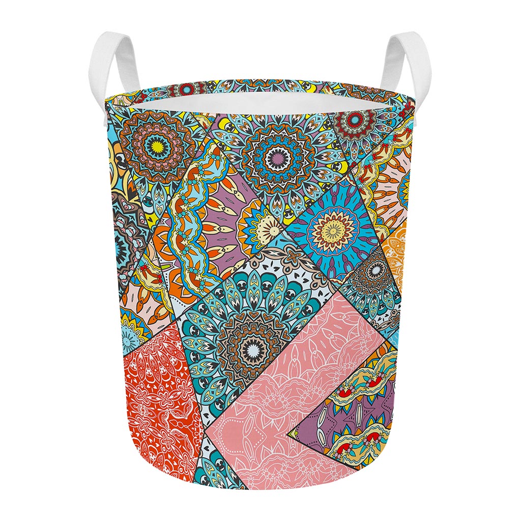 Patchwork Mandala Bohemian Pattern Print Round Laundry Basket
