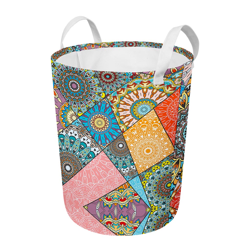 Patchwork Mandala Bohemian Pattern Print Round Laundry Basket